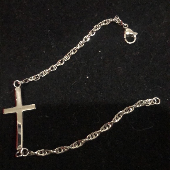 Silver stainless steel HMK Sideways Cross Bracelet 7” Unisex - Picture 3 of 3